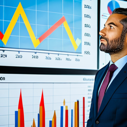 Home 6 A confident, diverse professional individual in a modest business suit, standing in a sleek, modern financial analytics center. Holographic charts display economic trends, with a subtle, upward-trending line representing financial growth despite inflationary pressures. The person is observing the data thoughtfully, an expression of strategic thinking and financial foresight. Professional photography, high resolution, soft studio lighting, crisp focus, vibrant colors, perfect anatomy, correct proportions, natural pose, well-formed hands, proper finger count, natural body proportions, fully clothed, appropriate attire, safe for work, appropriate content, professional, modest, family-friendly.